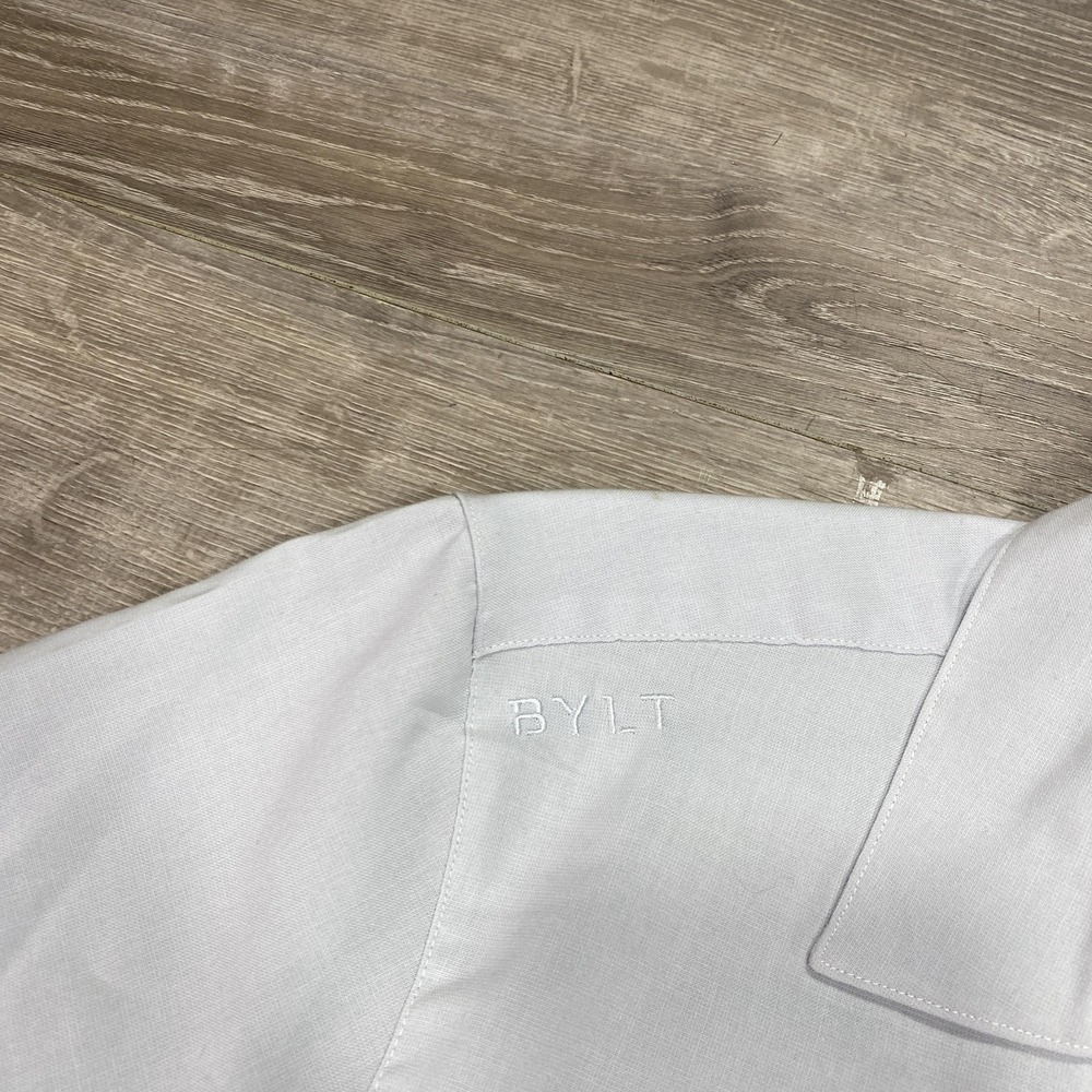 BYLT Vista Shirt Mens Medium White Short Sleeve Button Front Stretch Casual - Picture 6 of 12